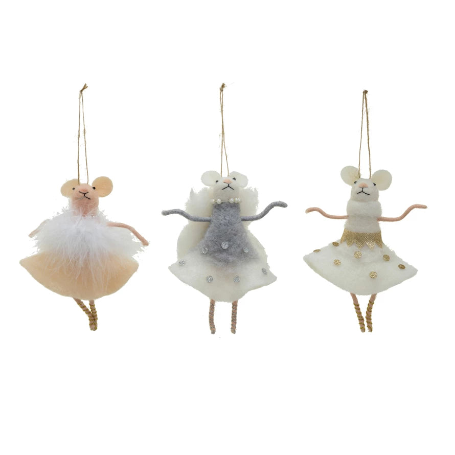 Handmade Wool Felt Ballerina Mouse Ornament - 3 Adorable Styles for Christmas Tree Decor, Gift Giving & Home Decoration