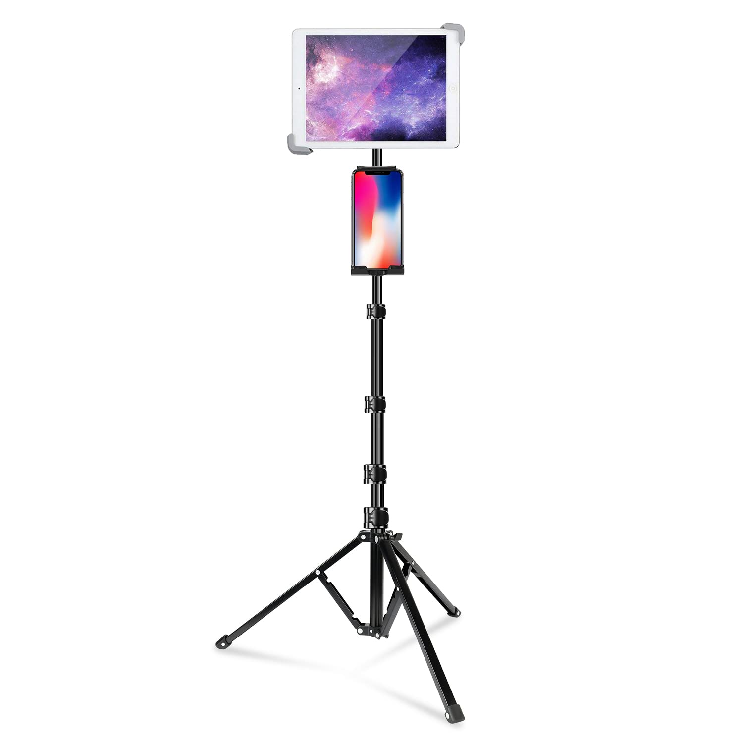 Elitehood 65-inch Adjustable iPad Tripod Stand with 360° Rotation - Universal Floor Stand Holder for iPad Pro 12.9/11, iPad Air & All 4-14.5 Inch Tablets (Black) - Perfect for Video Calls, Live Streaming, Reading & Home Office Use