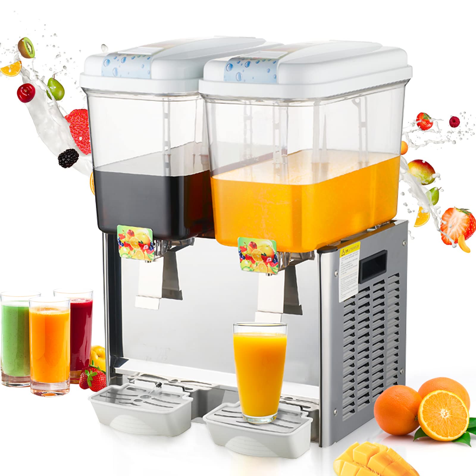 CACORI 36L/9.5 Gallon Commercial Beverage Dispenser with Double Bowls - Stainless Steel Hot & Cold Drink Machine for Juice, Coffee, Tea - Perfect for Restaurants, Coffee Shops, Bars, Parties & Home Use