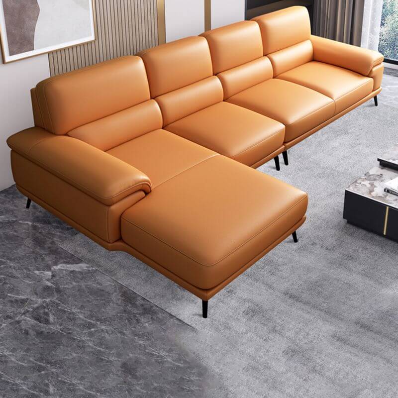 Modern Leather Cushion Back Modular Sofa Set - Pillow Top Arm Sofa for Living Room, Lounge & Home Theater - Comfortable Sectional Couch for Relaxing & Entertaining