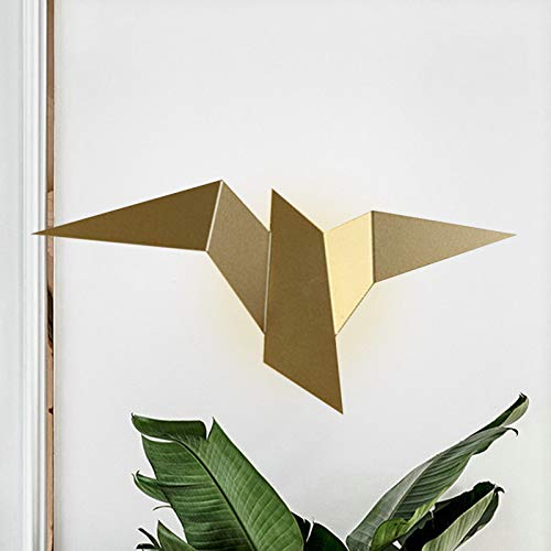 LITFAD Minimalist Gold LED Iron Crane Bird Wall Lamp - Modern Flush Mount Wall Sconce with White Light for Stairs, Bedroom & Hotel Decor | Elegant Lighting Fixture for Home and Commercial Spaces