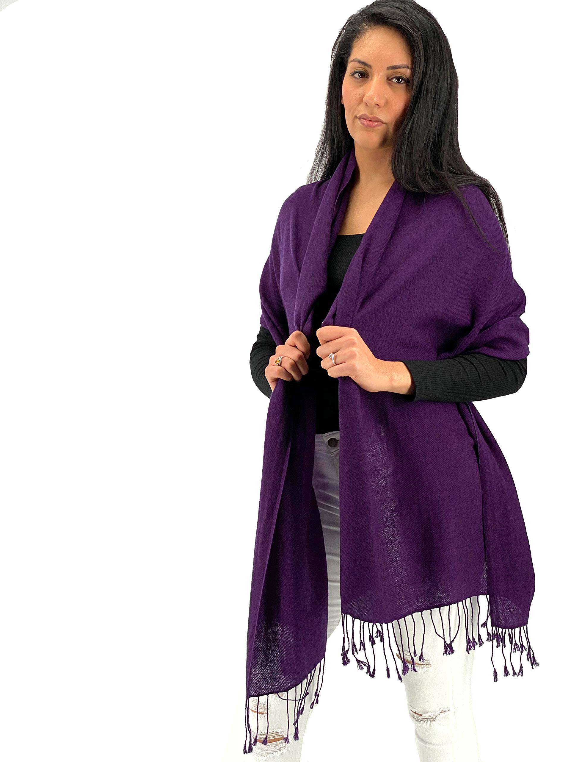 Luxury 2-Ply Pure Cashmere Pashmina Shawl Wrap - Royal Purple Scarf for Women | Perfect for Winter, Evening Events & Gift Giving