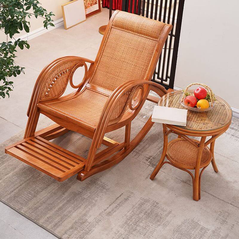 Natural Wood Rocking Chair with Cushioned Seat & Track Arms - Comfortable Nursery Glider for Baby Room, Living Room or Bedroom - Perfect for Breastfeeding, Reading & Relaxing