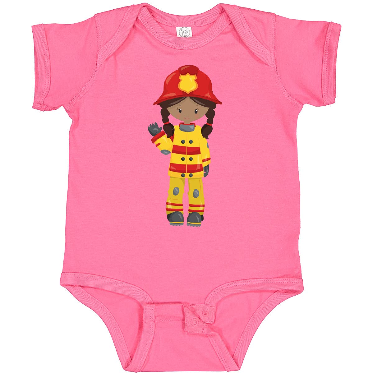 Inktastic African American Girl Firefighter Baby Bodysuit - Cute Fireman Outfit for Toddlers & Infants - Perfect for Fire Station Visits, Career Day & Dress-Up Play