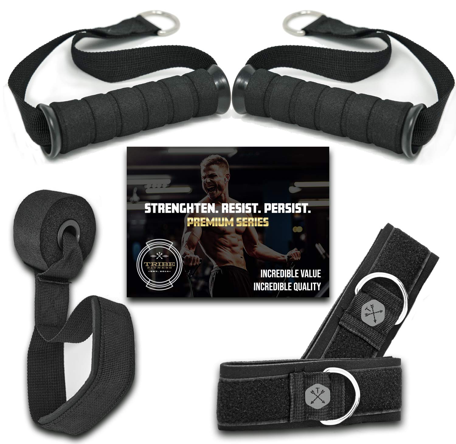 Premium TRIBE Resistance Bands Set - Home Gym Equipment with Ankle Straps, Door Anchor & Cushioned Handles for Strength Training, Workouts & Fitness - Heavy Duty Tube Bands & Cable Machine Attachments - Perfect for Home Exercise, Physical Therapy & Muscle Building