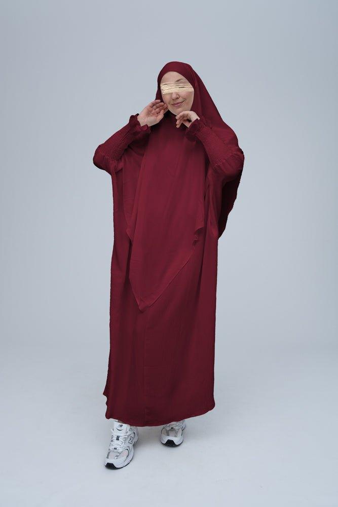 Elegant Maroon Prayer Gown for Umrah & Salah | Premium Islamic Abaya for Women | Perfect for Hajj, Mosque & Home Worship