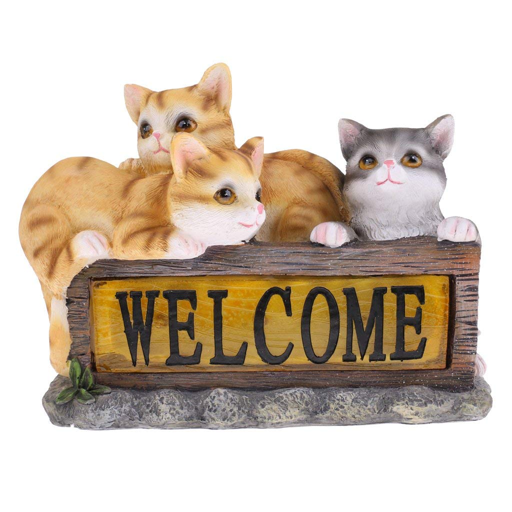 Solar Powered 3 Cats Sculpture - Outdoor Garden Decor, Animal Statue Light for Patio, Yard & Home Decoration | Perfect for Nighttime Ambiance & Landscape Lighting