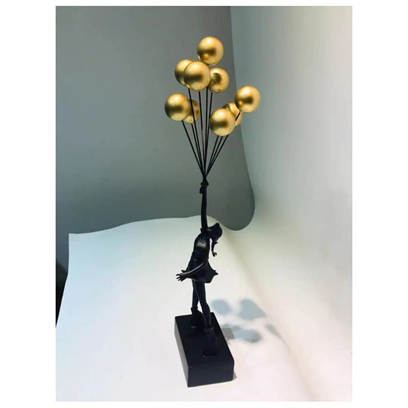 SHIJIE1701AA Gold Balloon Girl Resin Statue - Flying Balloons Art Sculpture for Home & Office Desk Decor - Perfect Gift for Birthdays, Weddings & Housewarming