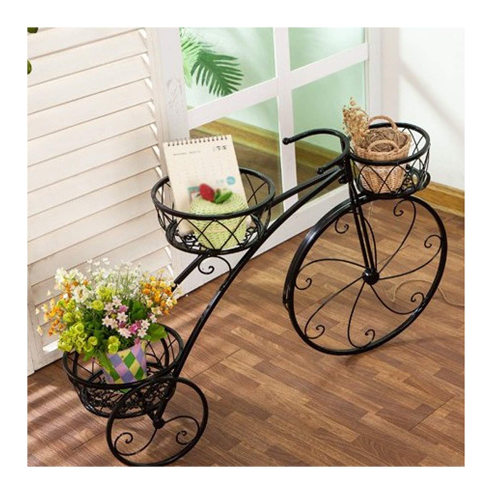 3-Tier Metal Flower Stand for Succulent Plants - Durable Iron Bicycle Design Plant Holder in Black, 78x25x55cm - Perfect for Indoor/Outdoor Garden Decor, Balcony Display & Home Organization