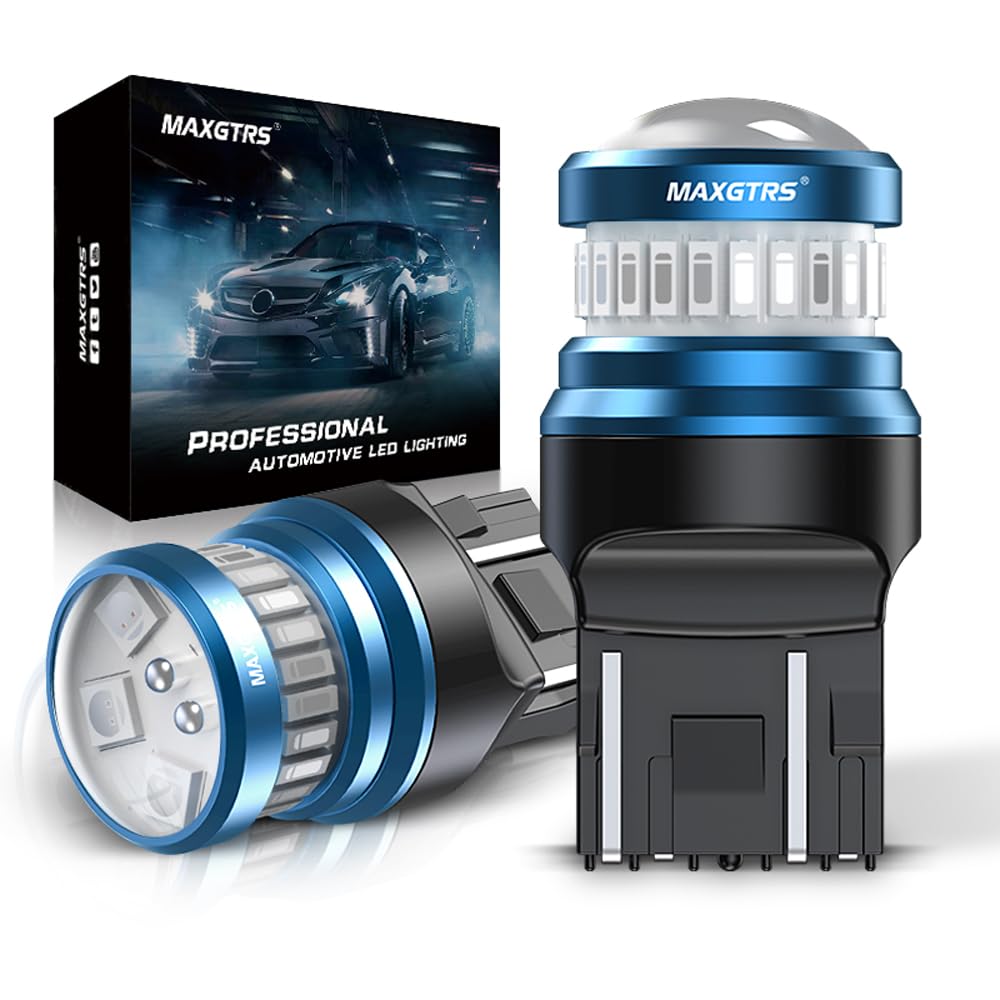 MAXGTRS W21/5W LED Bulbs - 24 SMD 3014 & 6 SMD 3030 Chips - 7443 T20 Red LED Lamps for Reverse/Backup/Tail/Turn Signal/Brake Lights - Perfect for Cars, Trucks, SUVs & Motorcycles