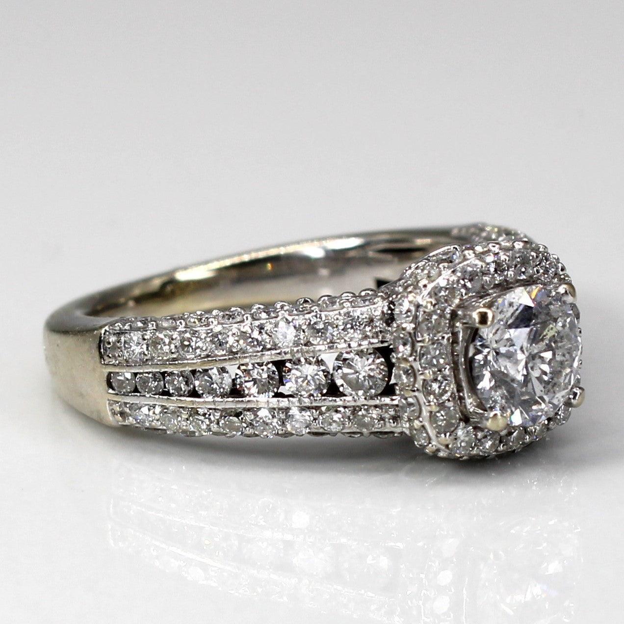 1.46ctw Halo Diamond Engagement Ring - I2 F Clarity, Size 4.5 | Wedding Proposal, Anniversary Gift for Her