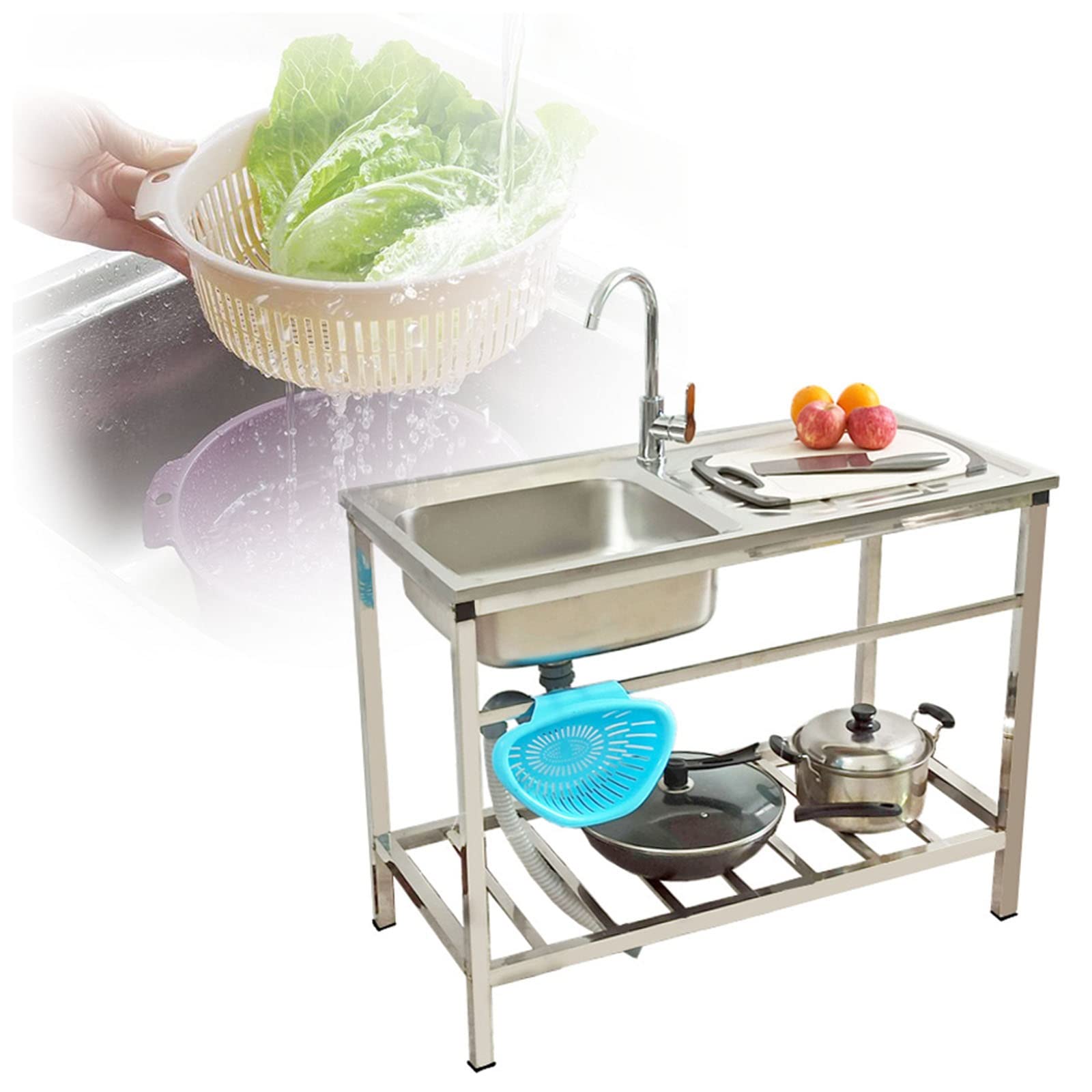 Premium Commercial Stainless Steel Kitchen Sink - 1 Compartment Deep Basin (6.3