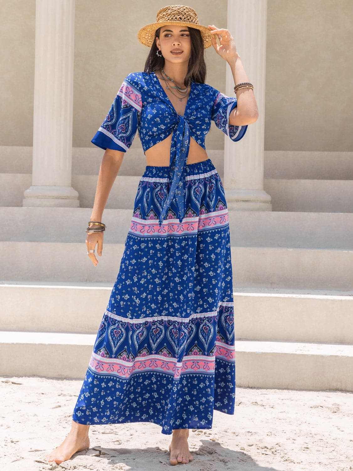 Elegant Flutter Sleeve Blouse and Skirt Set for Women - Summer Casual Outfit for Beach, Party & Date Night