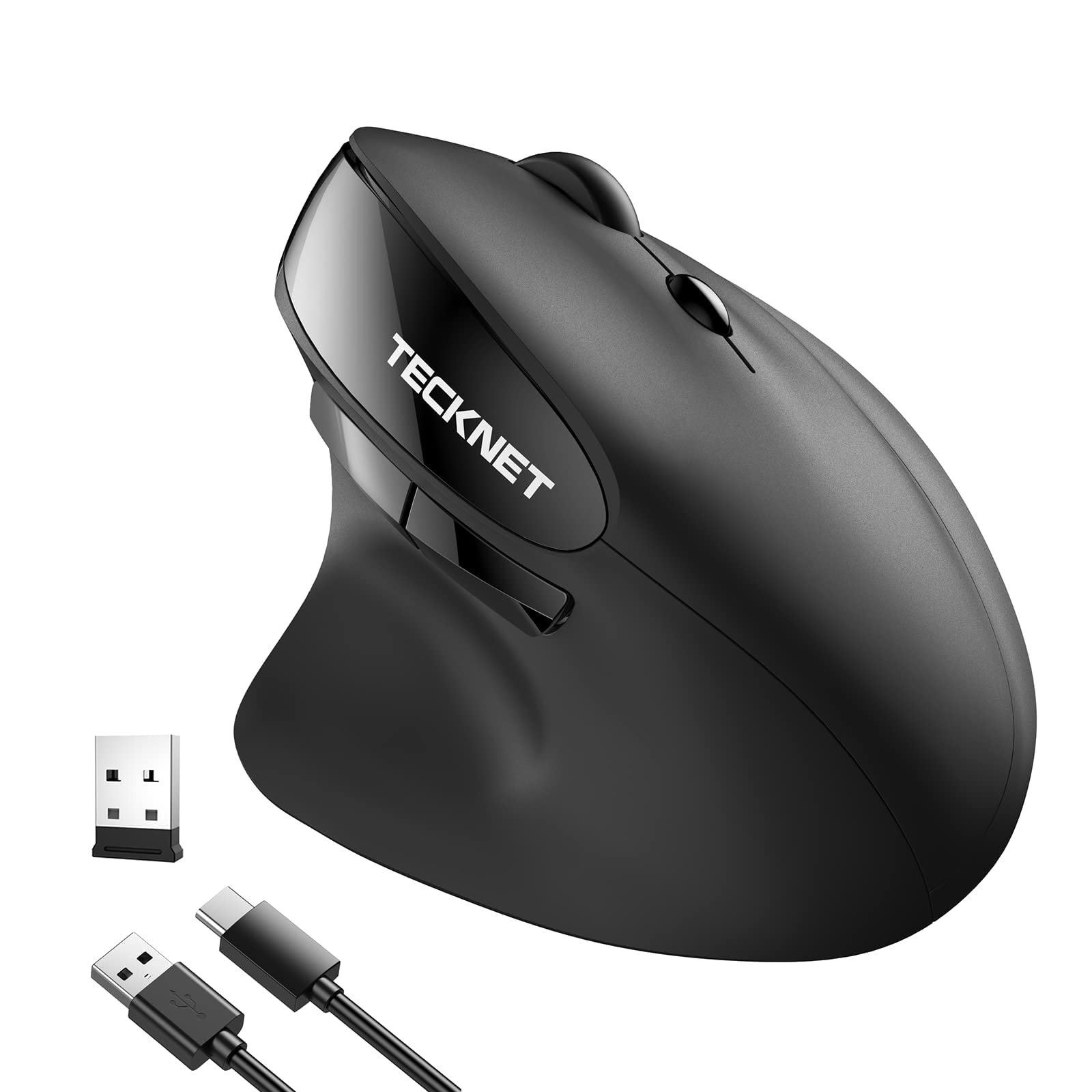 TECKNET Rechargeable Ergonomic Wireless Mouse - 2.4G Vertical Mouse with 5-Level Adjustable DPI up to 2400, Comfortable Ergonomic Design for PC, Laptop, Desktop - Compatible with Mac, Windows, Linux - Perfect for Office Work, Gaming, and Long-Term Computer Use
