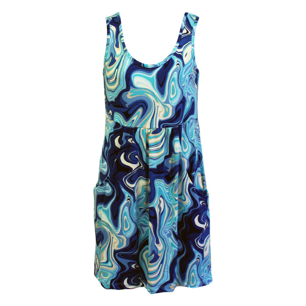 J Valdi Swirls Deep Pocket Dress Coverup - Blue Multi Color Beach Wrap, Poolside Sarong, Summer Vacation Outfit for Women