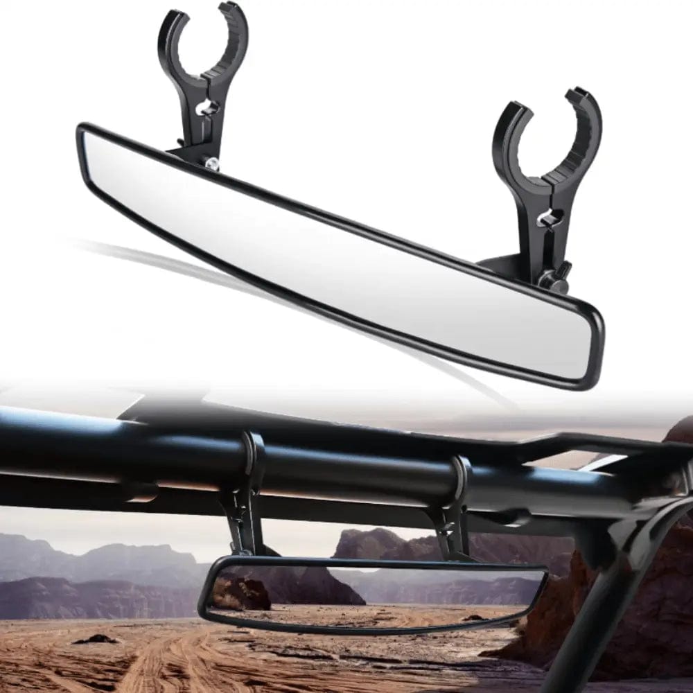 15in Wide Clear Convex UTV Rear View Mirror with Adjustable Clamps (3/4in/1.75in/2in) - Compatible with Polaris RZR PRO XP, Pioneer, Can-Am Commander, Maverick & Kawasaki - Perfect for Off-Road Safety & Enhanced Visibility