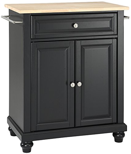 Crosley Cambridge Cuisine Kitchen Island with Natural Wood Top - Black | Stylish Kitchen Cart with Storage for Small Spaces | Perfect for Meal Prep, Entertaining & Extra Counter Space