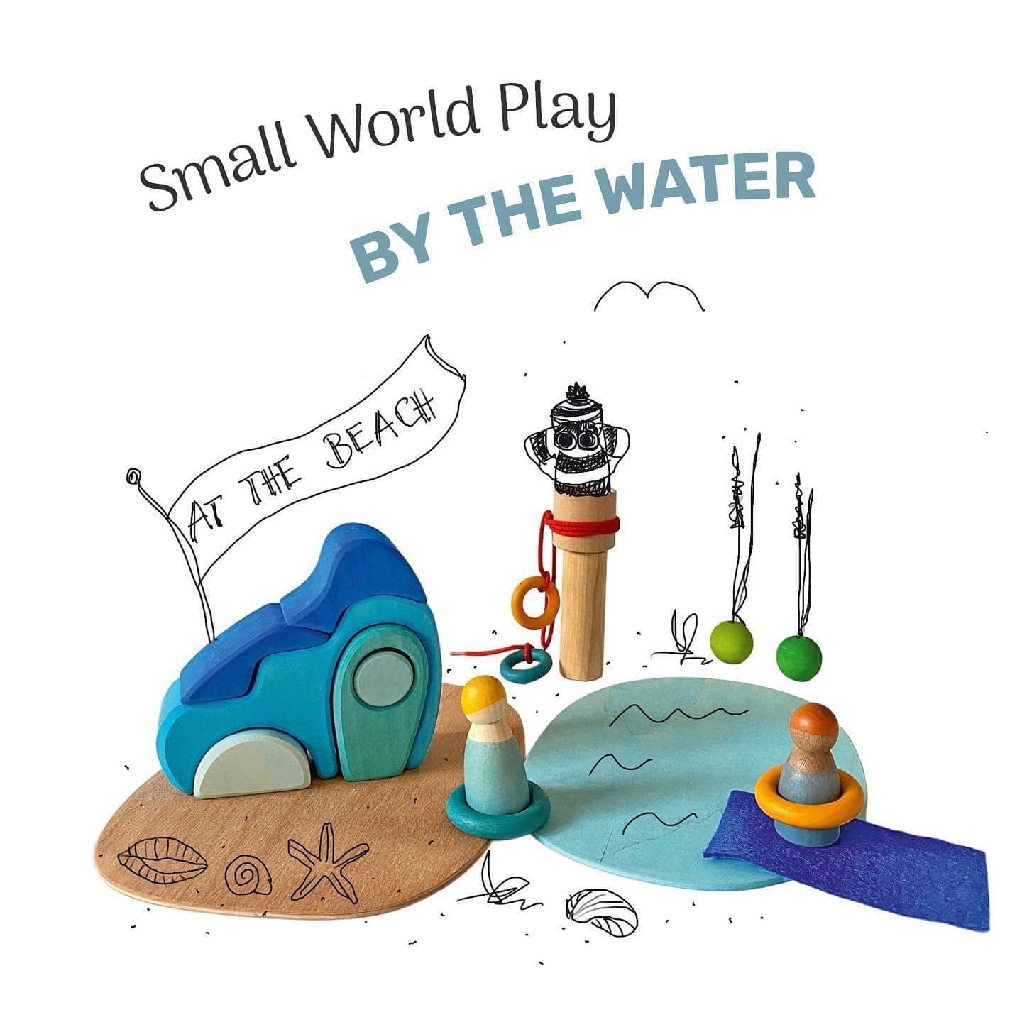 Grimm's Small World Play: By the Water - Wooden Toy Set for Kids, Lakeside & Ocean Themed Pretend Play, Montessori Learning Toys for Toddlers - Perfect for Imaginative Play, Storytelling & Sensory Development