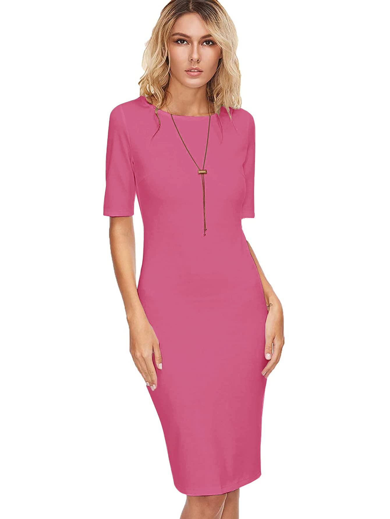 SheIn Women's Short Sleeve Elegant Sheath Pencil Dress - Slim Fit Office Dress for Work, Cocktail Party & Formal Events | Plus Size Options Available