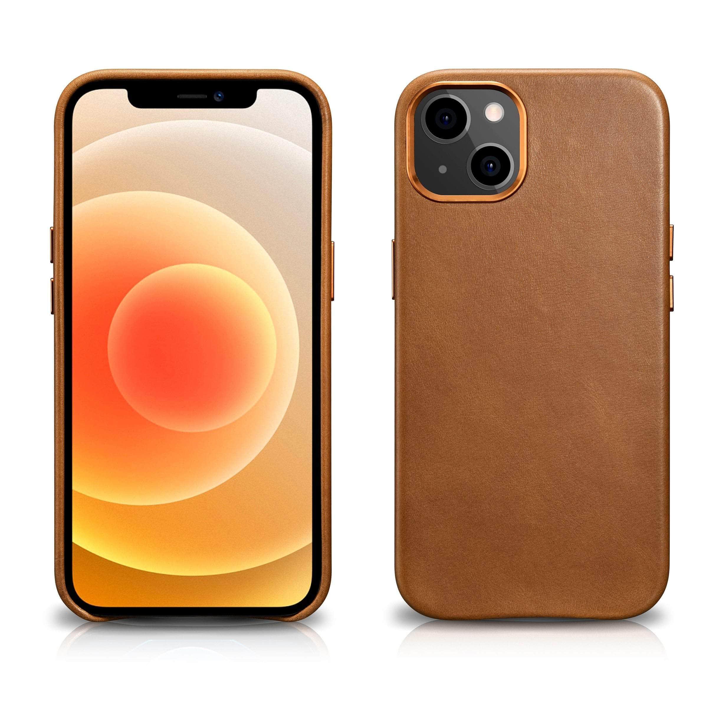 ICARER Retro Genuine Leather iPhone 13 Case - Premium Cowhide Protective Cover for iPhone 13 | Durable & Stylish Phone Case for Everyday Use, Office & Travel