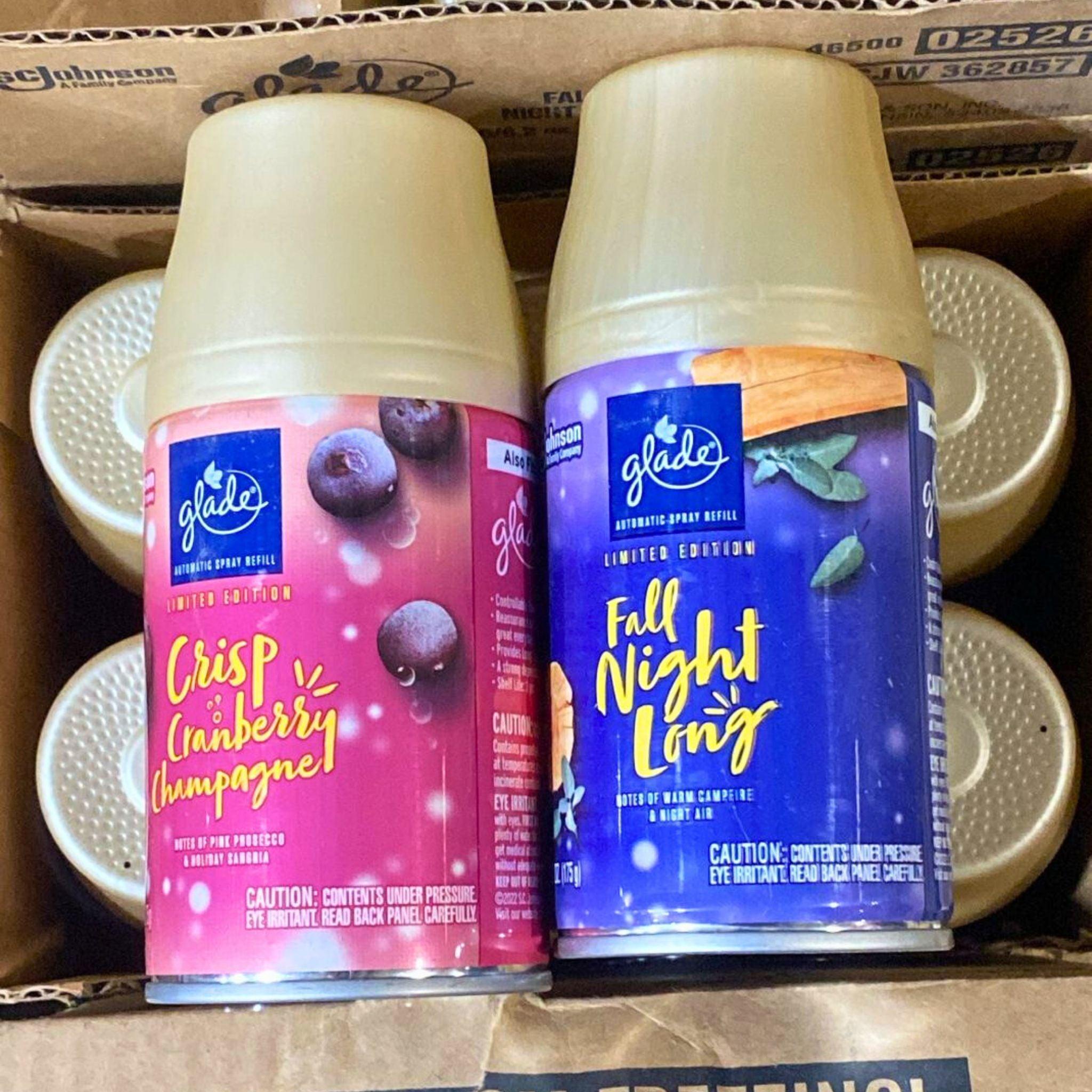 Glade Crisp Cranberry Champagne & Fall Night Limited Edition Automatic Spray Refill 6.2oz (60 Pack) - Long-Lasting Air Freshener for Home, Office, and Car