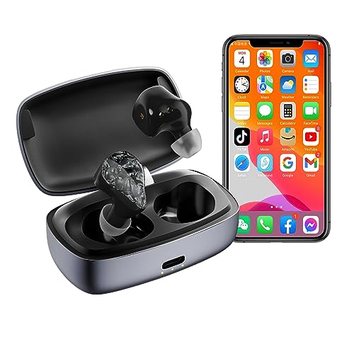 Bluetooth Hearing Aids with APP Control & Hearing Test | Rechargeable 120 Hours Battery Life | 3D Printed Comfort Fit Design | Wireless Music Streaming & Phone Calls | Ideal for Seniors & Daily Use (Grey)