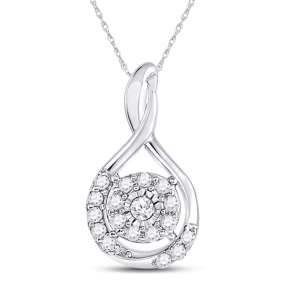 10K White Gold Round Diamond Cluster Pendant for Women - 1/10 Cttw | Elegant Necklace for Everyday Wear & Special Occasions | YourJewelryStore