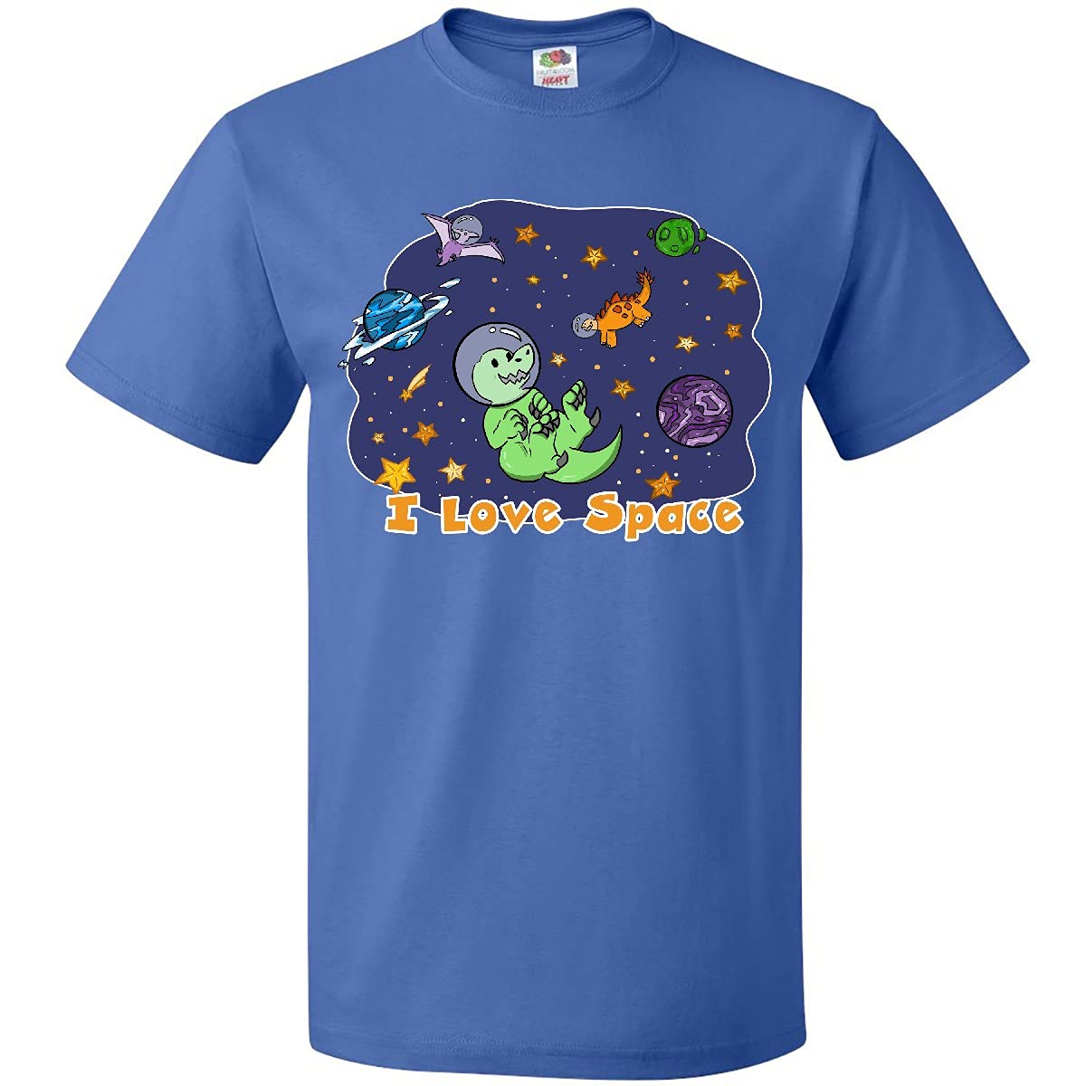 Inktastic I Love Space Cute Dinos and Planets Graphic T-Shirt for Kids | Fun Astronomy & Dinosaur Themed Cotton Tee for School, Playdates & Space Enthusiasts