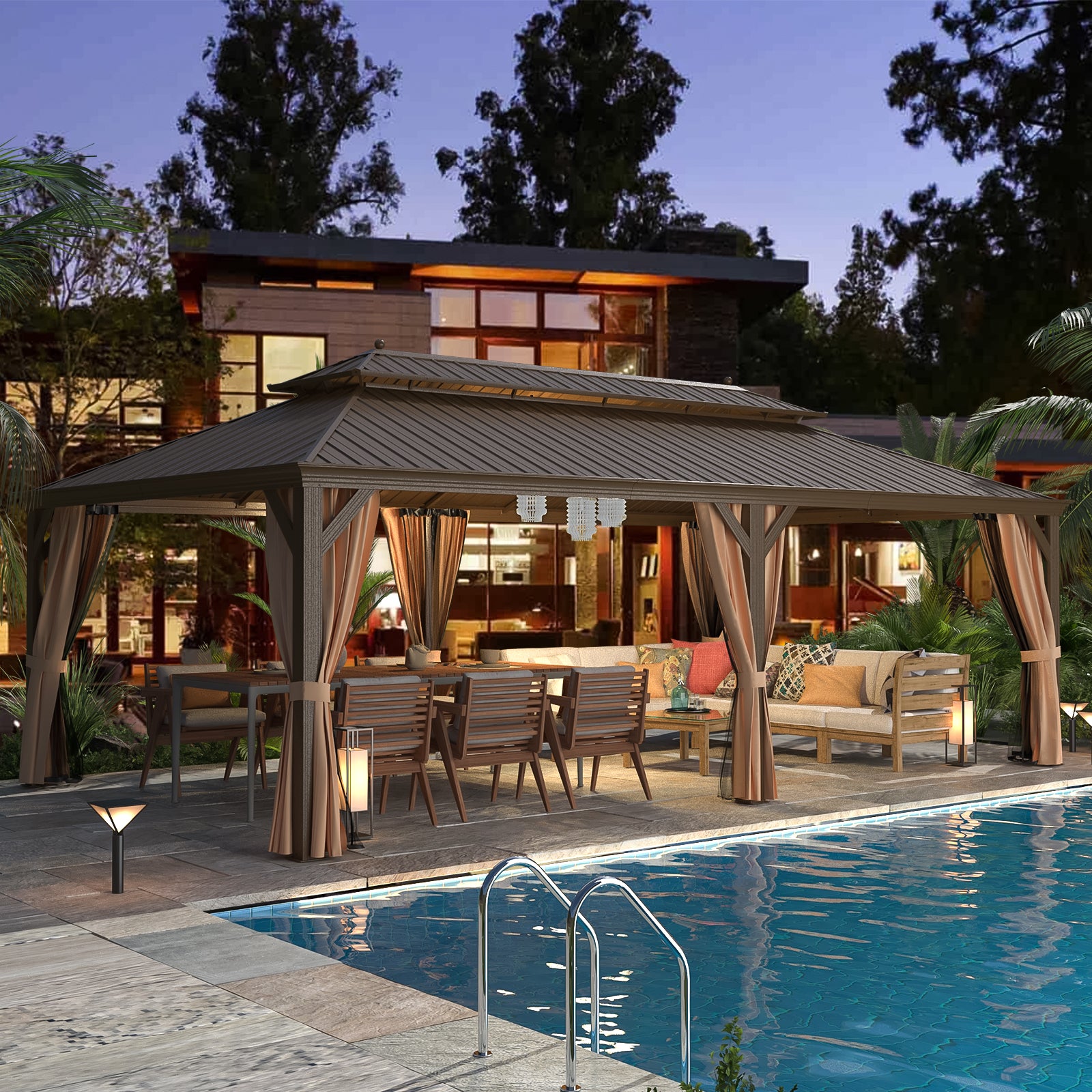 EROMMY 14X24 Hardtop Privacy Gazebo with Insect Screen - Outdoor Patio Canopy for Backyard, Garden, and Poolside Relaxation