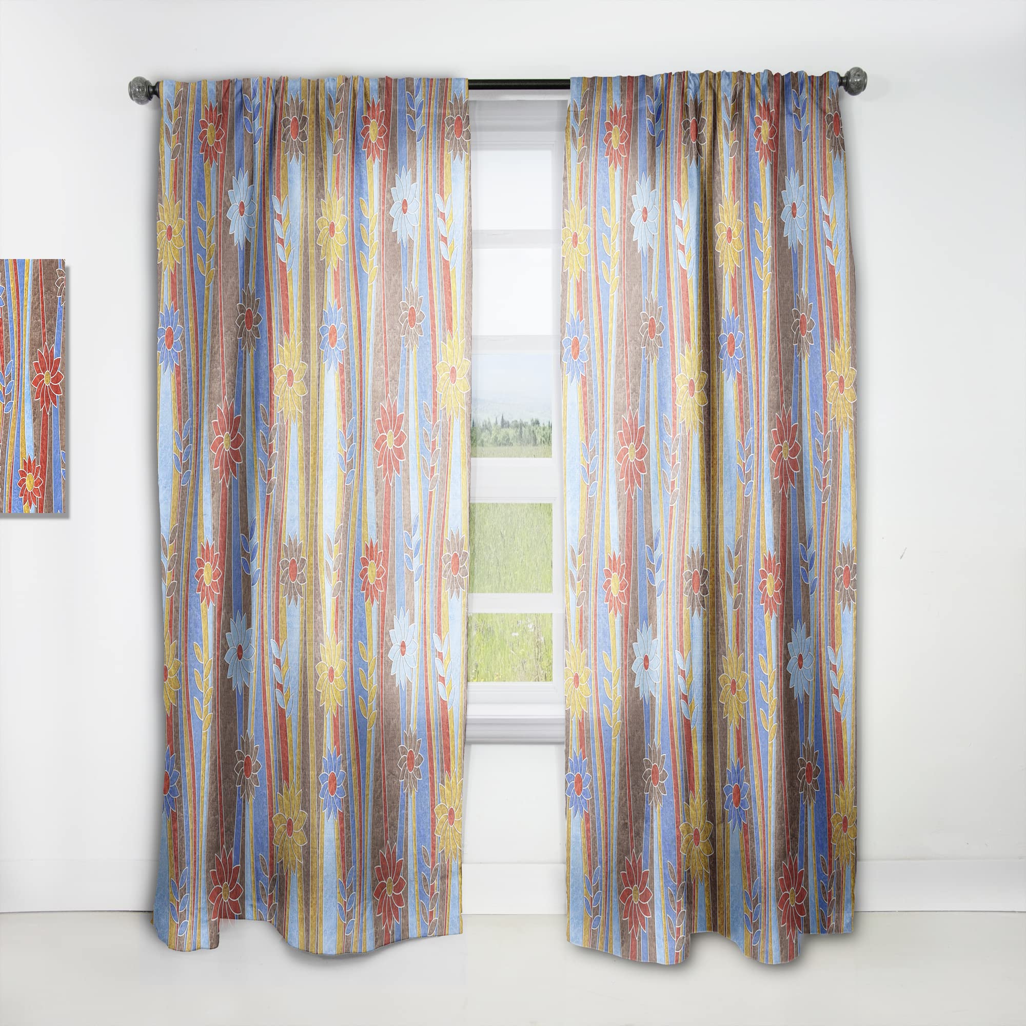 Floral Retro Pattern III Thermal Insulated Curtains - 52x95 Inch Single Panel for Bedroom & Living Room - Blackout Drapes for Home Decor & Privacy