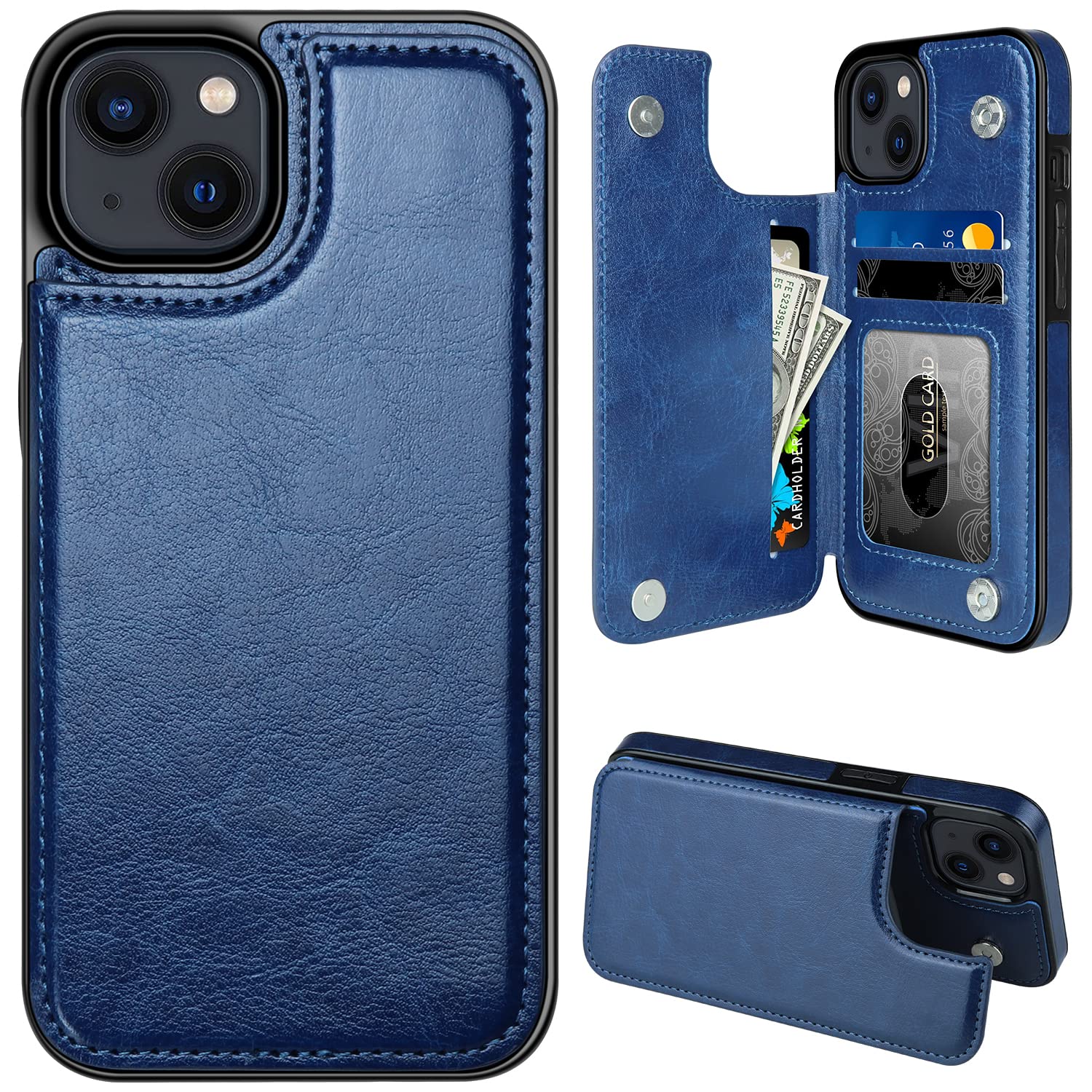 MMHUO Magnetic Wallet Case for iPhone 13 (6.1 Inch 2021) - Flip Cover with Card Holder & Strong Protection - Perfect for Women & Girls (Blue) - Ideal for Everyday Use, Travel & Business Meetings