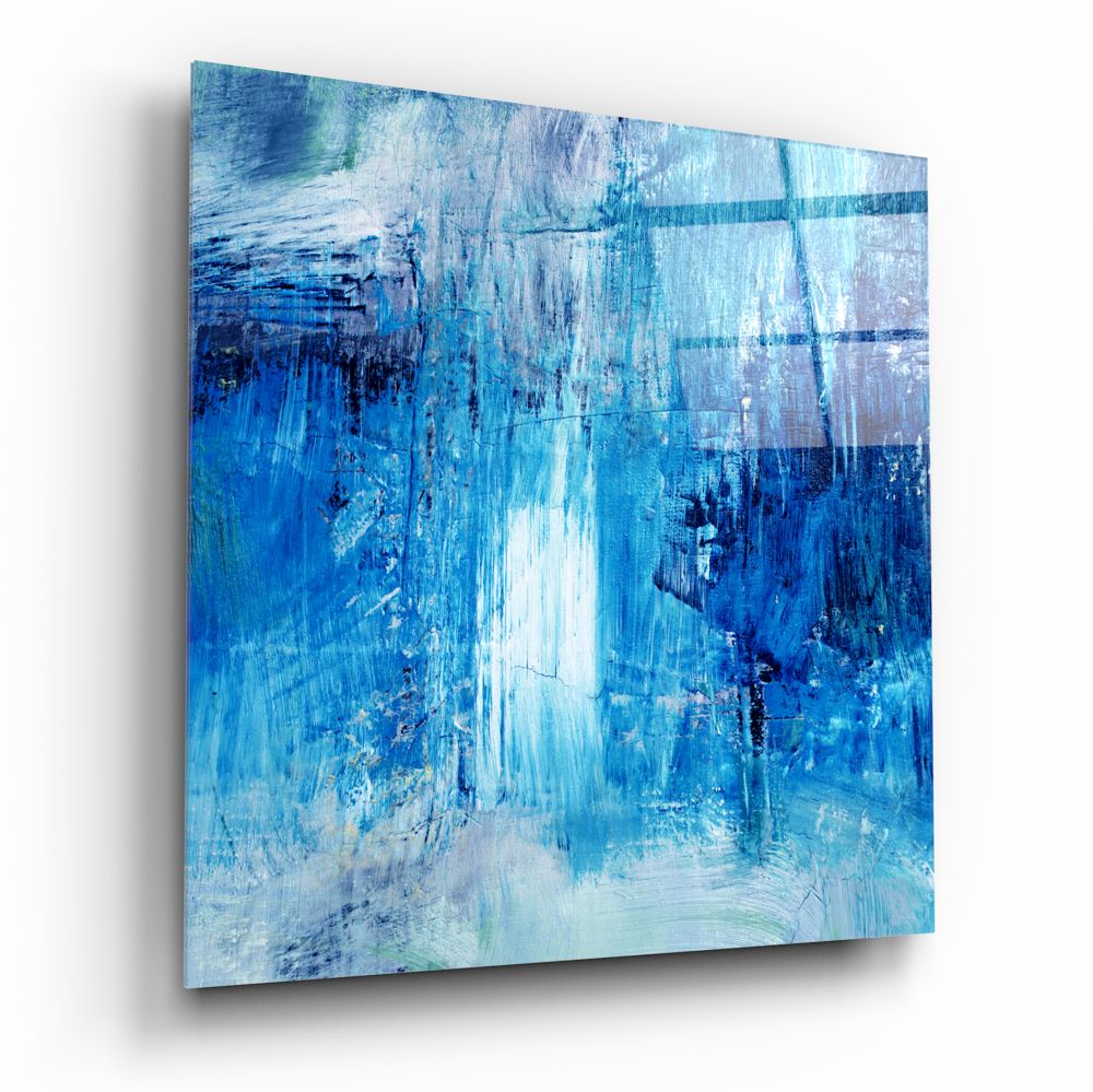 Blue Abstract Square Wall Art - Modern Canvas Painting for Home & Office Decor - Perfect for Living Room, Bedroom, or Workspace