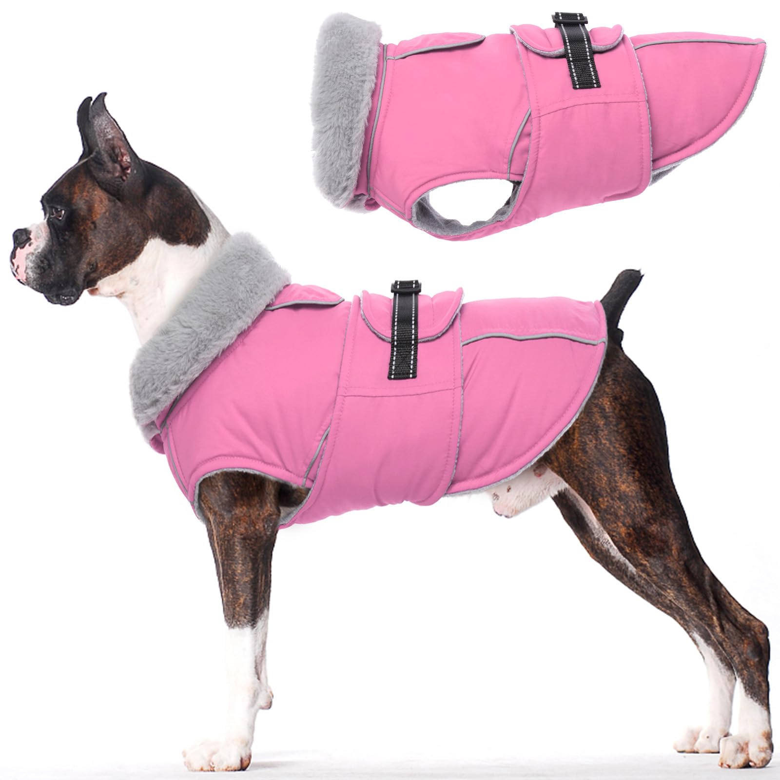 Lelepet Reflective Waterproof Dog Jacket - Windproof Fleece-Lined Winter Coat with Adjustable Buckle for Large Dogs (XL) - Perfect for Snowy Walks & Cold Weather Protection