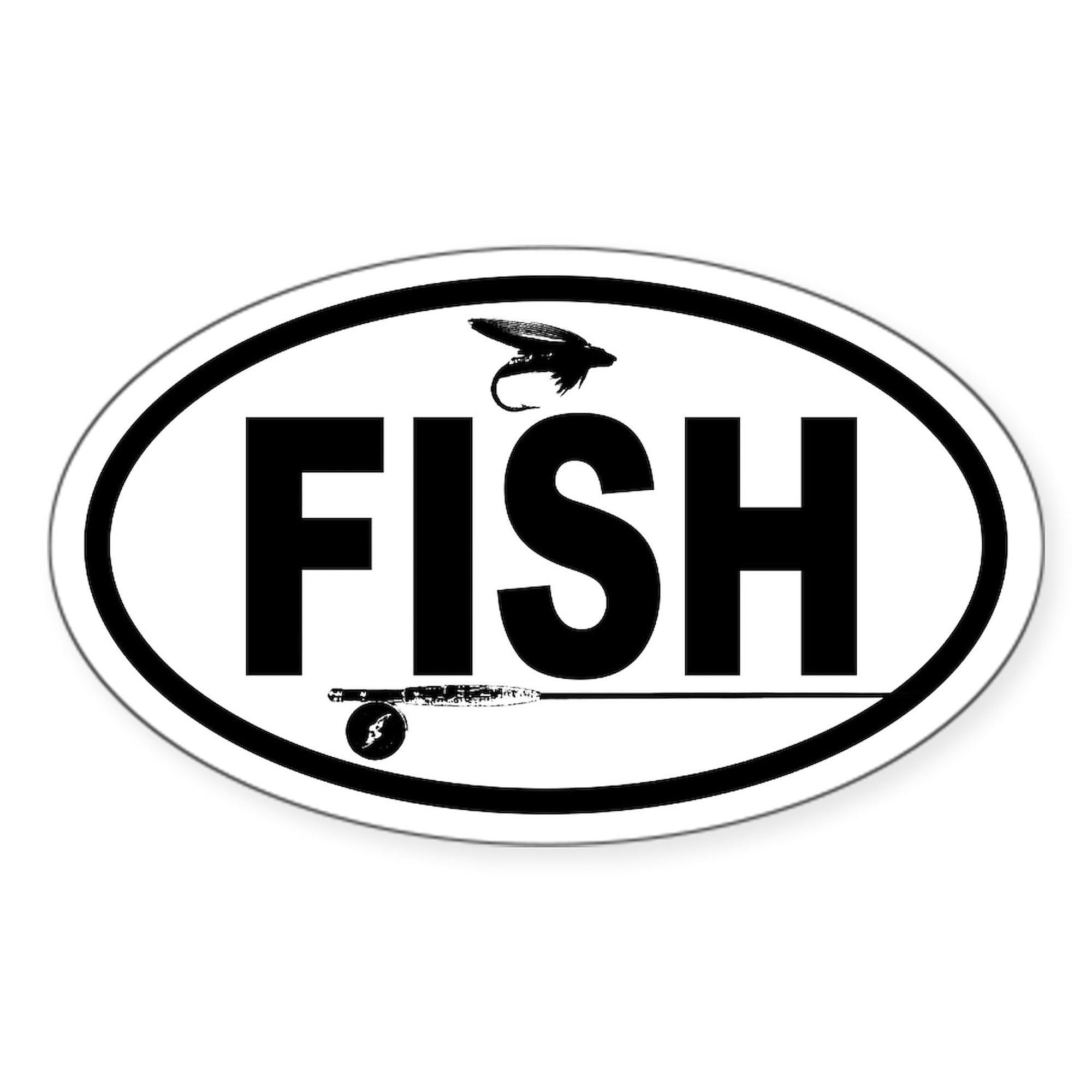 Fishing Fly and Rod Oval Sticker - Durable Car Bumper Decal for Anglers - Perfect for Trucks, Coolers & Fishing Gear