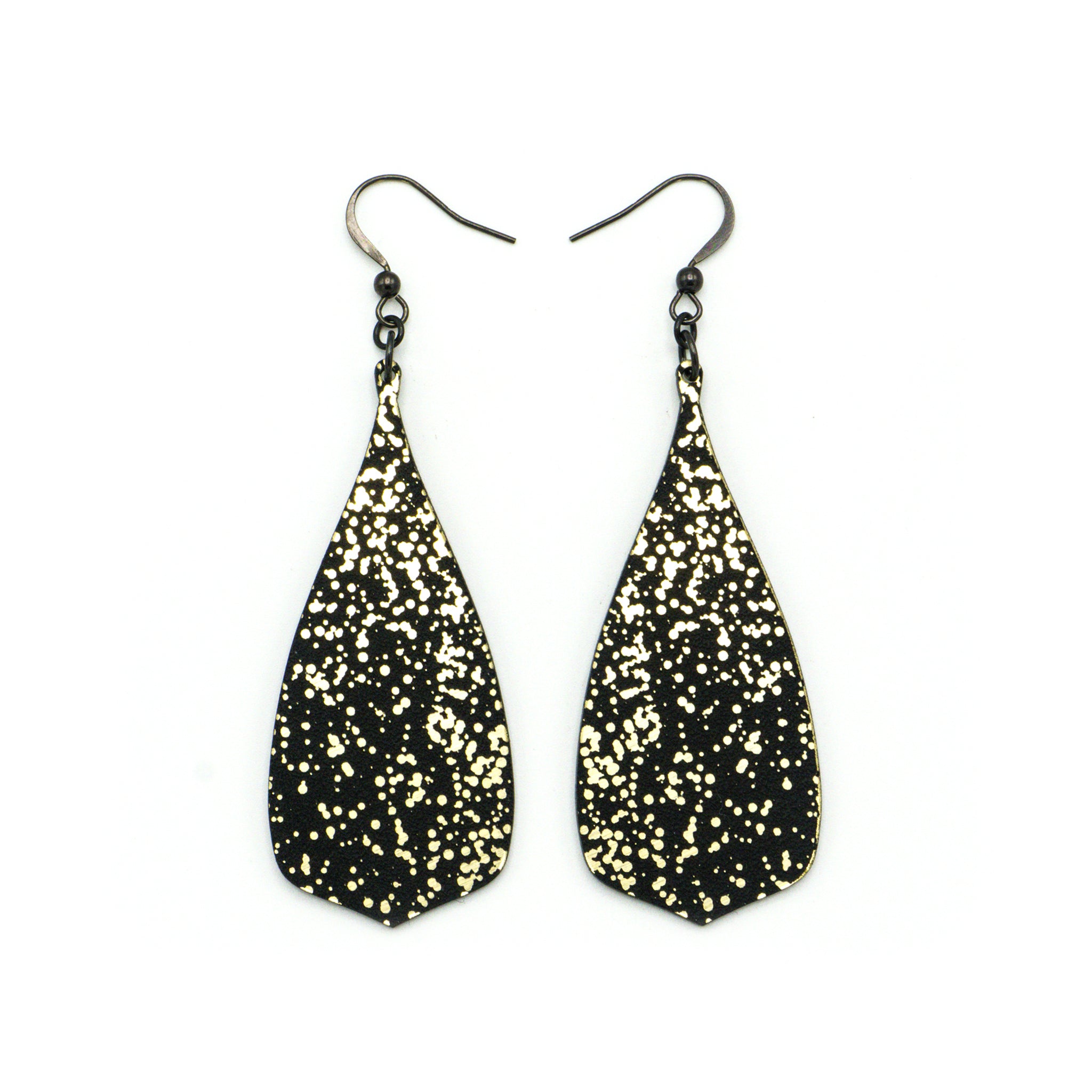 Flared Bevel Drops Acrylic Earrings in Brushed Gold & Black | Handmade Dangle Earrings for Women | Perfect for Parties, Weddings & Everyday Wear