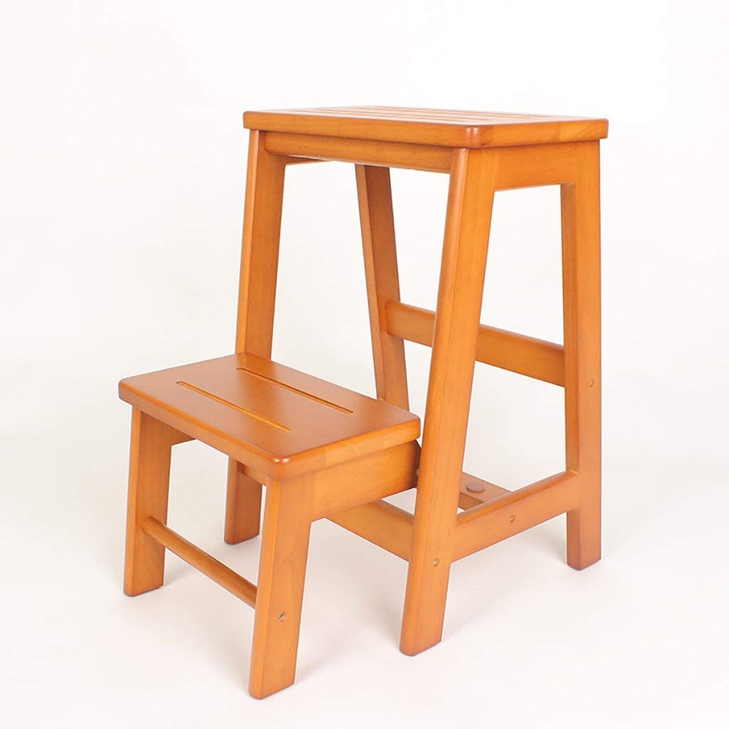 Solid Wood Step Stool with 2-Tier Ladder - Foldable Kitchen Step Stool for Home Use, Perfect for Reaching High Shelves & Organizing Cabinets