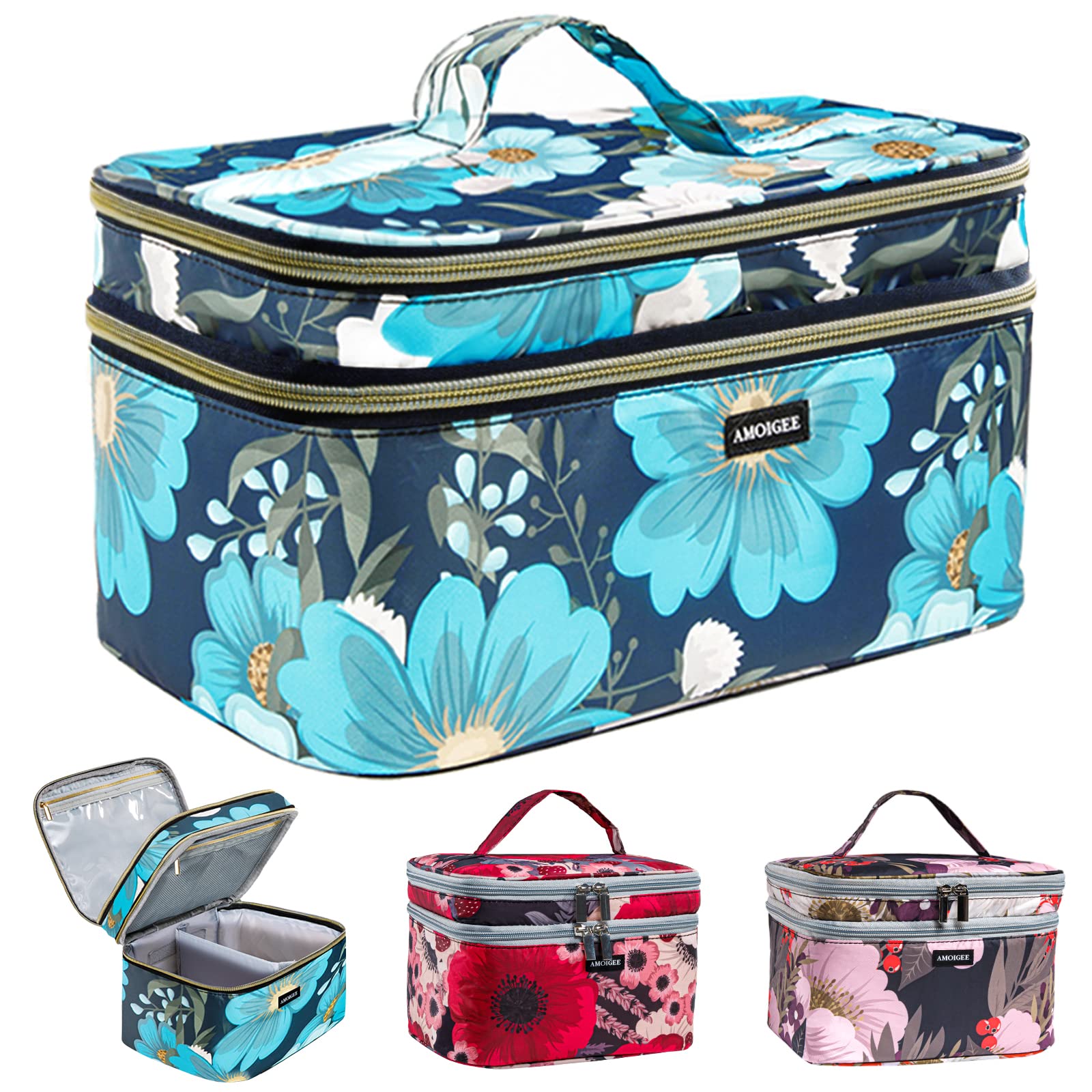 Large Makeup Bag Organizer - Double Layer Travel Train Case for Cosmetics, Toiletries, Brushes & Full Size Bottles | Perfect for Travel, Home Storage & Professional Makeup Artists