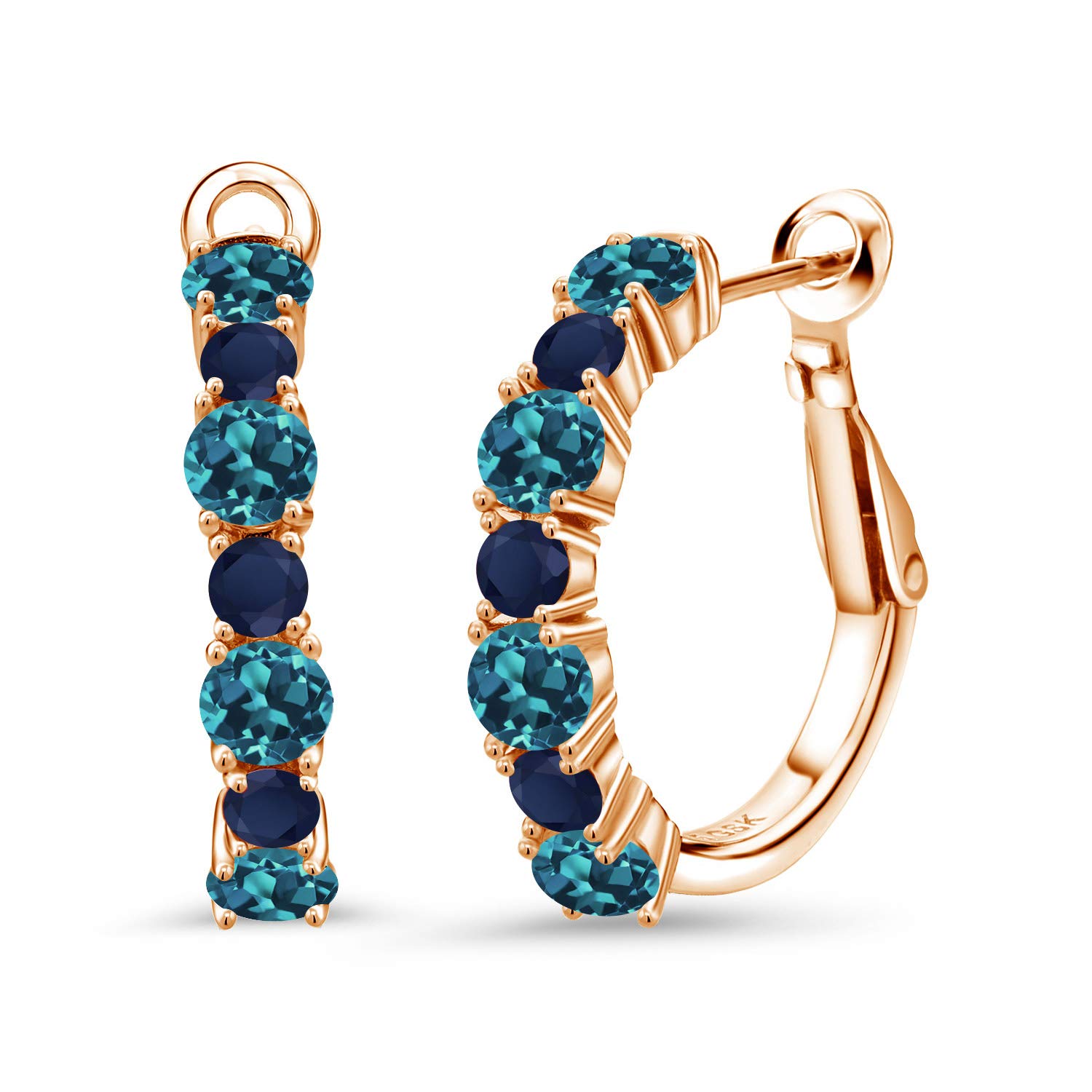 3.42 Ct London Blue Topaz & Sapphire 18K Rose Gold Plated Hoop Earrings for Women | Gem Stone King | Elegant Jewelry Gift for Anniversary, Birthday & Special Occasions