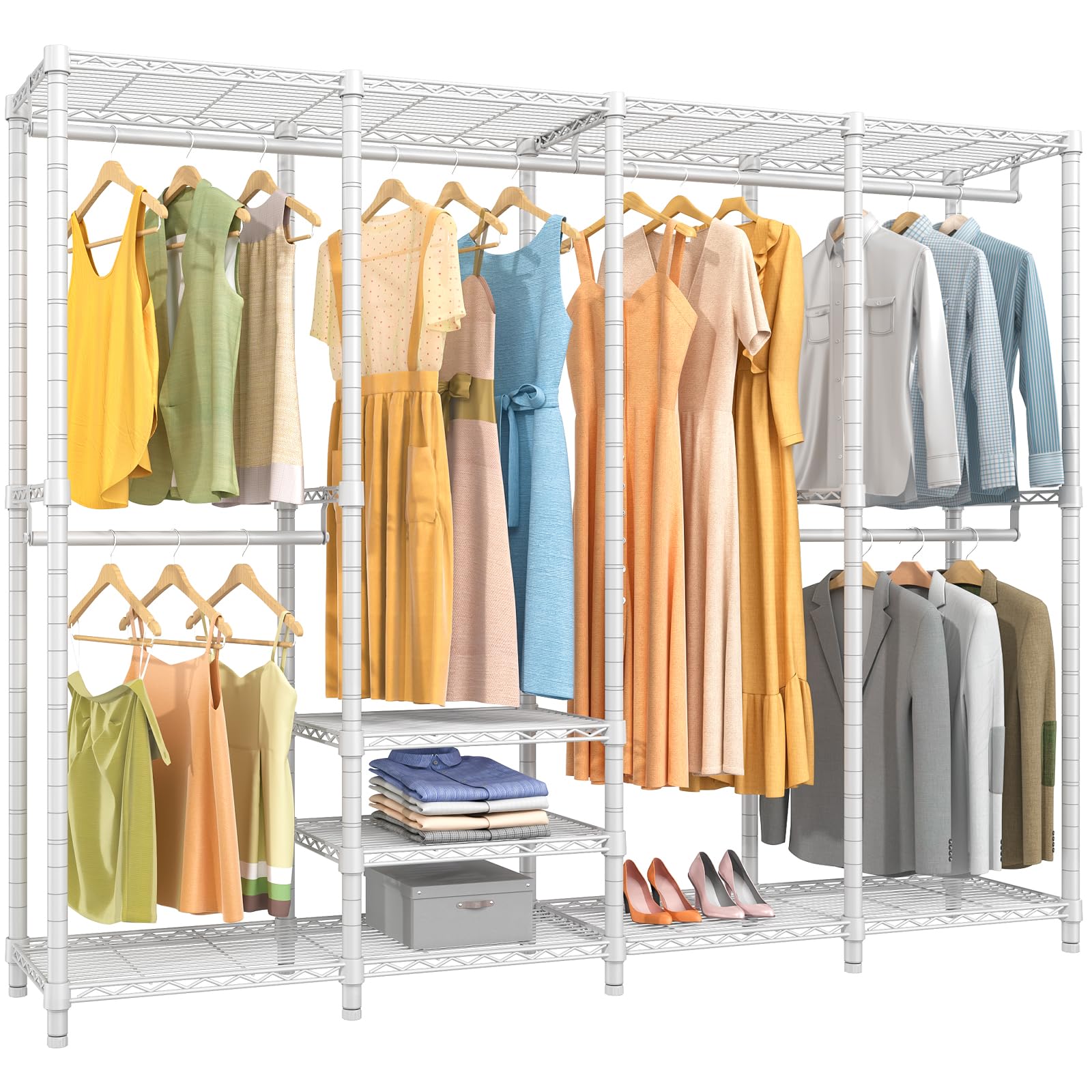 VIPEK V40 Heavy Duty Garment Rack - 76 Inch Freestanding Clothes Hanging Rack with 1110lbs Capacity, Multi-Functional Wardrobe Organizer for Bedroom, Closet & Laundry Room - White