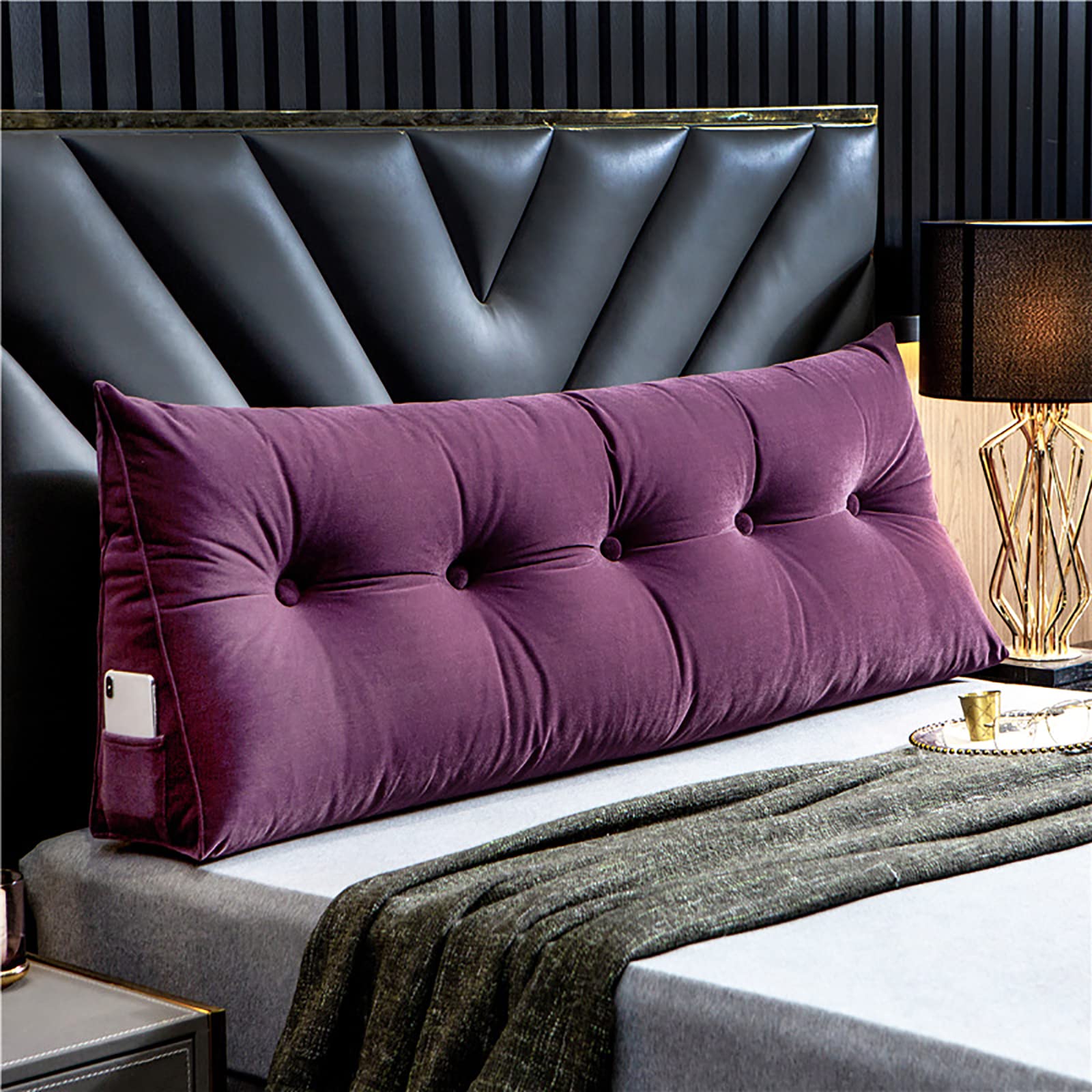 **Large Velvet Bed Wedge Pillow for Headboard Support - Triangular Backrest Cushion for Reading, Lounging & Daybed Comfort - Soft Positioning Pillow for Back and Neck Relief**    *(Perfect for Reading in Bed, Watching TV, or Relaxing on a Daybed - Adds Comfort & Style to Your Bedroom!)*