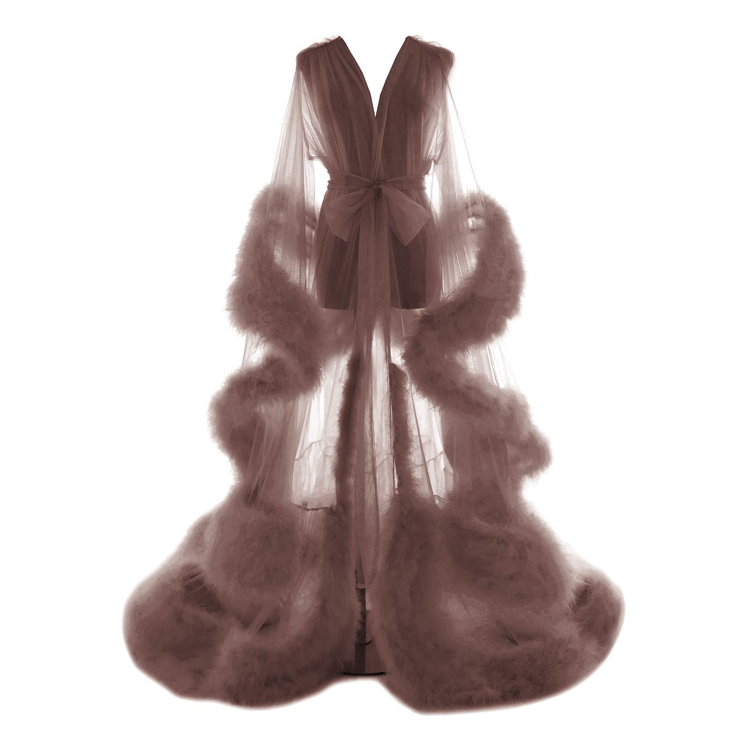Elegant Old Hollywood Feather Robe for Women - Long Lace Lingerie Tulle Bathrobe, Bridal Wedding Scarf & Maternity Photoshoot Dress - Perfect for Boudoir, Bridal Showers, Honeymoon & Vintage-Themed Parties