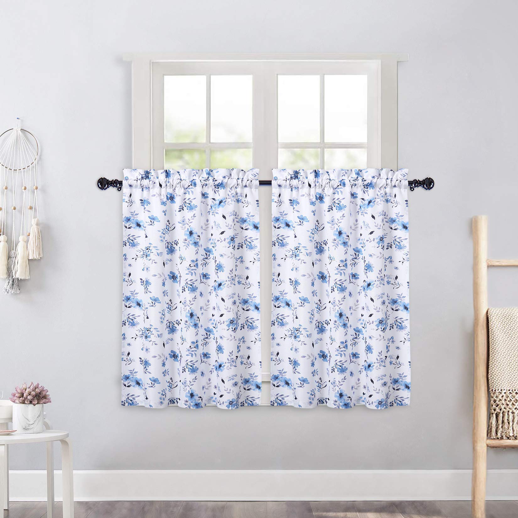 CAROMIO Floral Brocade Printed Window Tier Curtains - 24 Inch Long Pocket Window Treatments for Bedroom, 27