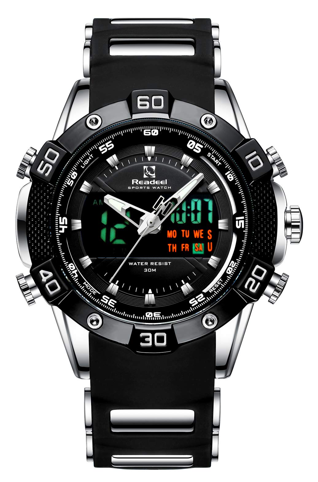 Youwen Men's Sports Watch - LED Digital & Quartz Analog Dual Movement Military Chronograph Waterproof Watch for Running, Hiking & Outdoor Activities