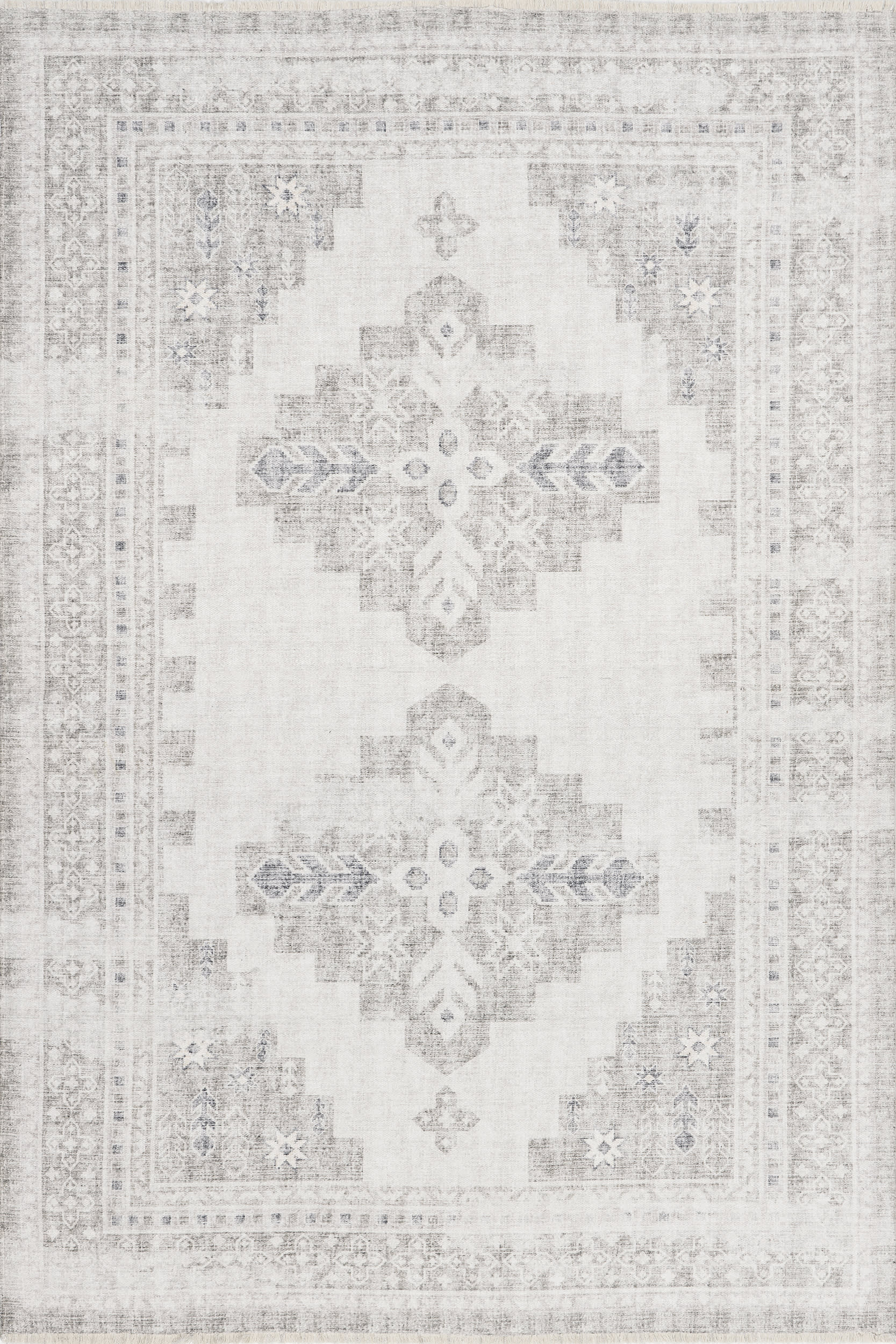 Agatha Fringed Medallion Washable Rug - Grey Bohemian Area Rug for Living Room, Bedroom & Home Decor