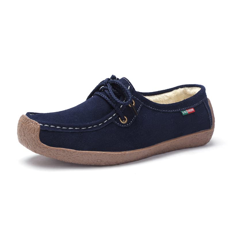 Women's Casual Lace-Up Loafers - Non-Slip Comfortable Flats for Women | Fashion Peas Design | Blue Size 36 | Perfect for Office, Walking & Everyday Wear