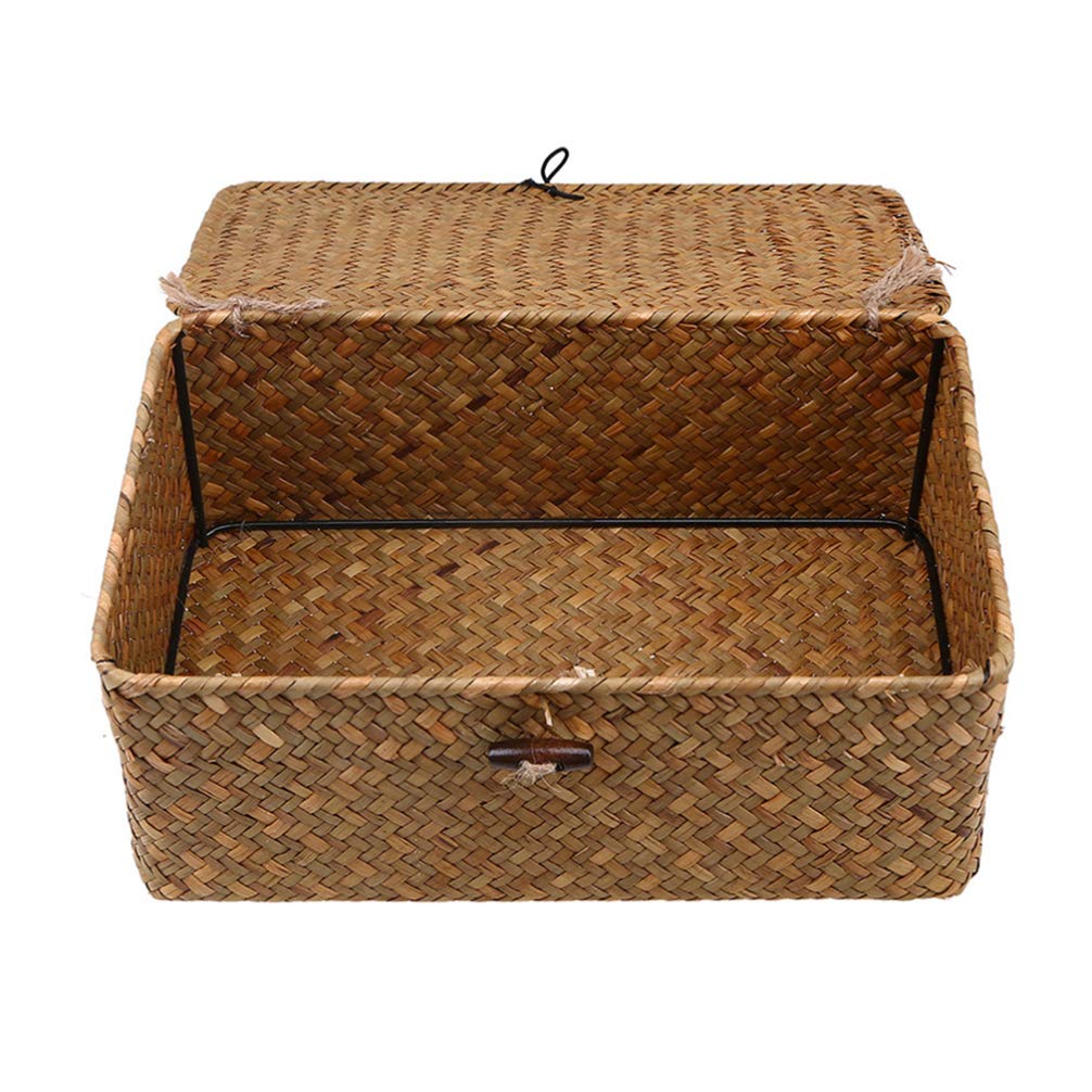 Natural Seagrass Storage Basket with Lid - Multipurpose Woven Organizer for Home & Office