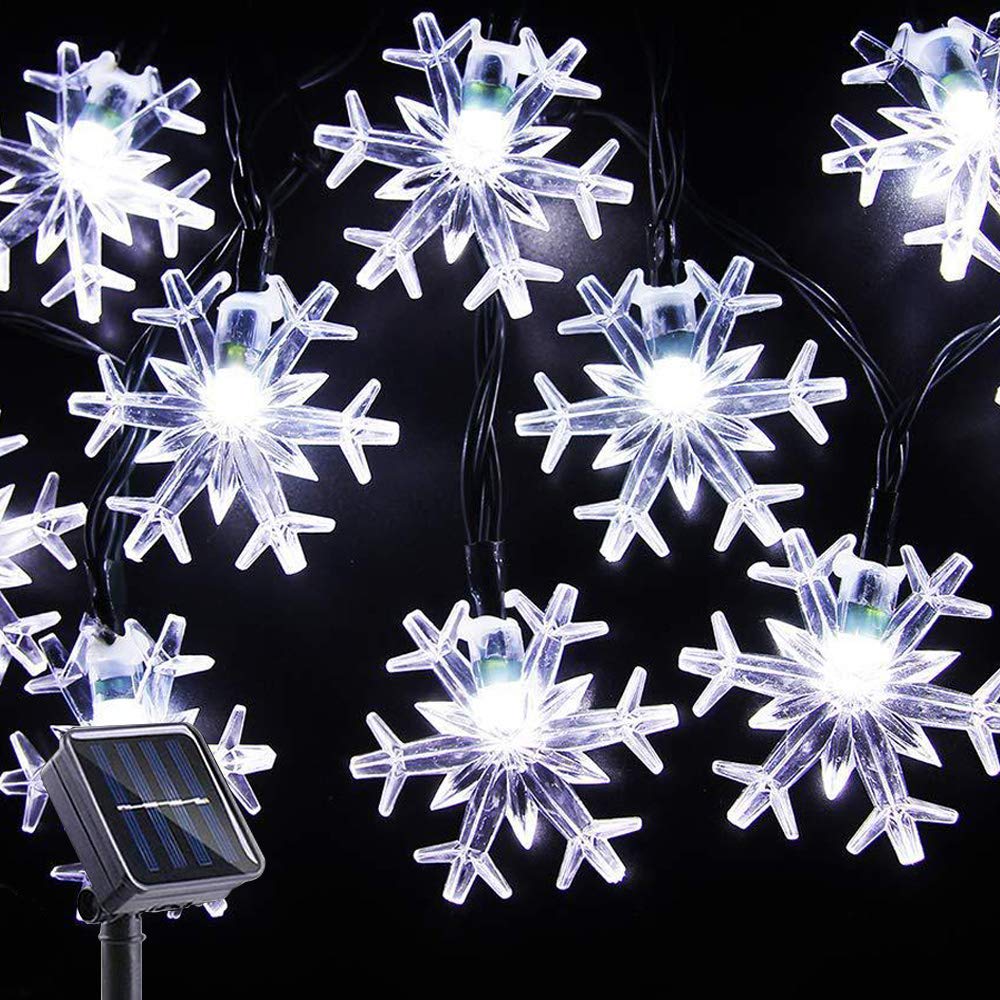 SMATOLS 50LED Solar Powered Snowflake String Lights - 8 Lighting Modes, Waterproof Outdoor Christmas Fairy Lights for Garden, Patio, Yard, and Holiday Decorations | Perfect for Christmas, Wedding, Party, and Home Decoration