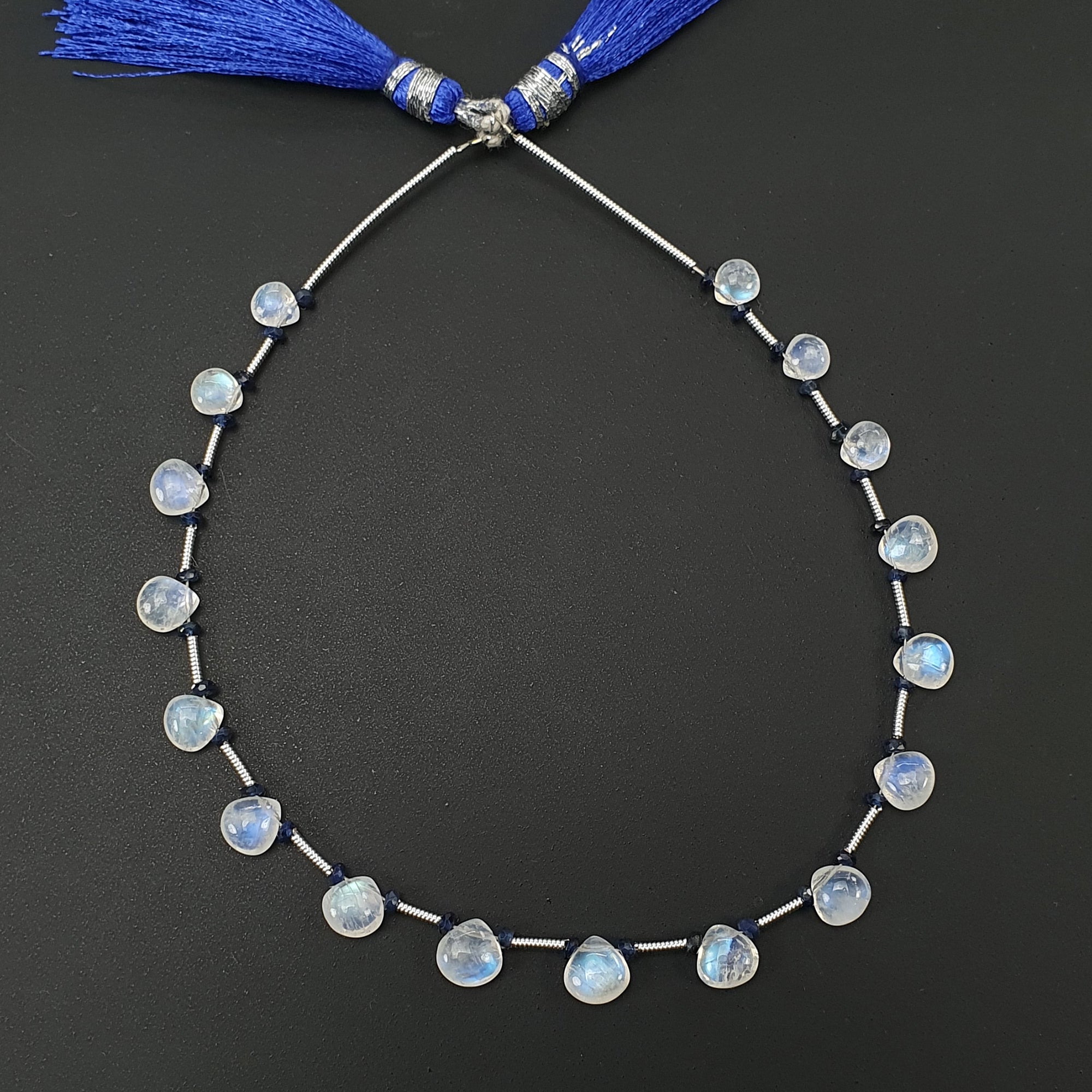 Natural Untreated Rainbow Moonstone & Blue Sapphire Loose Beads - 18.00cts Pear Shape 6mm-7mm for Jewelry Making, DIY Crafts & Healing Crystal Collection
