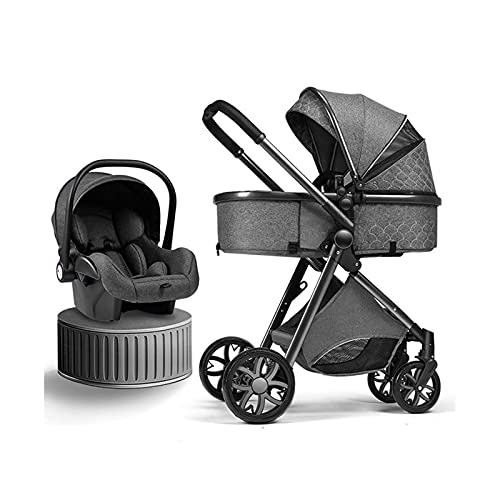 1 in 3 Lightweight Foldable Baby Stroller - Luxury Pram Carriage for Newborns & Toddlers (Black Gray) | Perfect for Travel, Shopping & Daily Walks