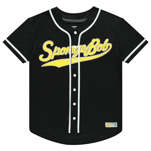 SpongeBob SquarePants Baseball Jersey for Men - Cartoon Character Button Down Shirt (SpongeBob, Patrick, Squidward & Mr. Krabs) - Breathable Mesh Sports Jersey - Perfect for Cosplay, Halloween & Baseball Games